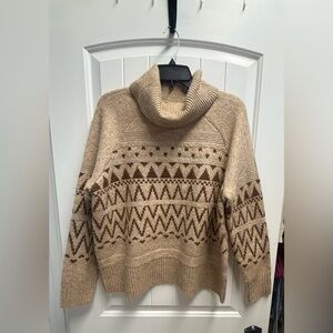 Wonderly Fair Isle Patterned Cowl Neck Sweater Beige Brown Size Large